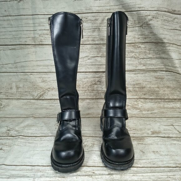 HARLEY DAVIDSON BOOTS- Vtg Biker Motorcycle Womens 6.5 Chunky 90s Black Leather - Picture 2 of 11